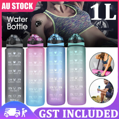 1L Water Bottle Drink Flask With Time Markings BPA Free Sport Gym Motivational