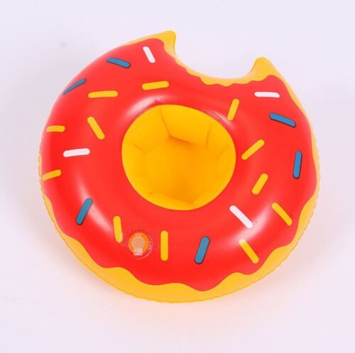 Inflatable Red Donut Floating Drink Cup Can Beer Holder Swimming Pool Bath Beach Party - Lets Party