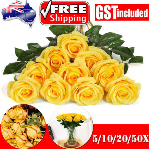 UP 50X 51cm Long Stem Artificial Rose Flowers Velvet Bunch Wedding Home Bouquet