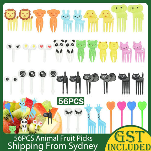 56Pc Mini Kids Animal Food Fruit Picks Forks Lunch Box Accessory Decor Tool - Lets Party