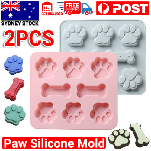 2pcs Silicone Dog Paw Bone Cake Chocolate Mold Cookie Baking Ice Mould Tools AU