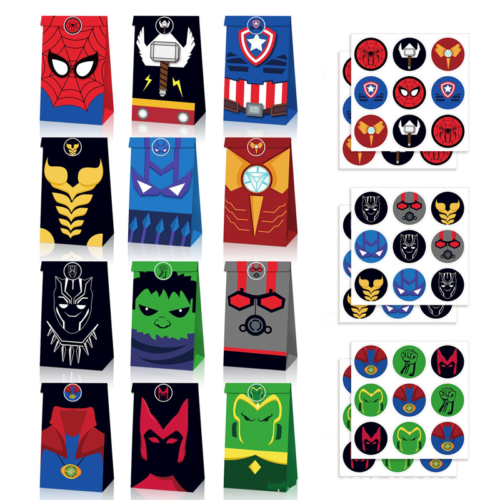 12PCS Avengers Superhero Paper Loot Lolly Party Bag Stickers Birthday Favour