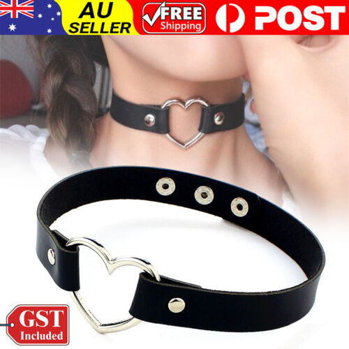 Punk Gothic Leather Love Heart Choker Collar Buckle Necklace Teens Stunning Gift - Lets Party
