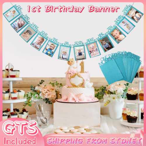 1st Baby 1-12 Month Photograph Banner Glitter Garland Birthday Party Decorations