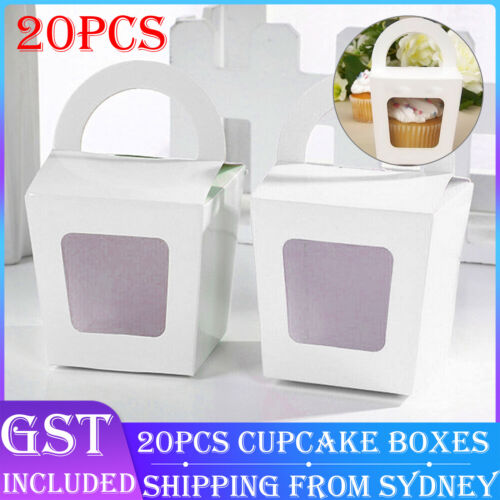 20PCS Cupcake Boxes Holes Clear Window Face Cupcake Display Boxes Muffin Cups AU