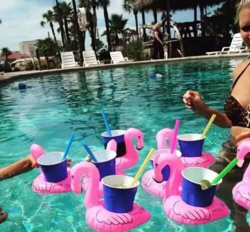 Inflatable Flamingo Floating Drink Cup Can Beer Holder Swimming Pool Bath Beach Party - Lets Party