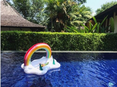 Inflatable Rainbow Cloud Beverage Bar Floating Drink Cup Can Beer Holder Swimming Pool Bath Beach Party - Lets Party