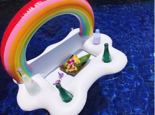 Inflatable Rainbow Cloud Beverage Bar Floating Drink Cup Can Beer Holder Swimming Pool Bath Beach Party - Lets Party