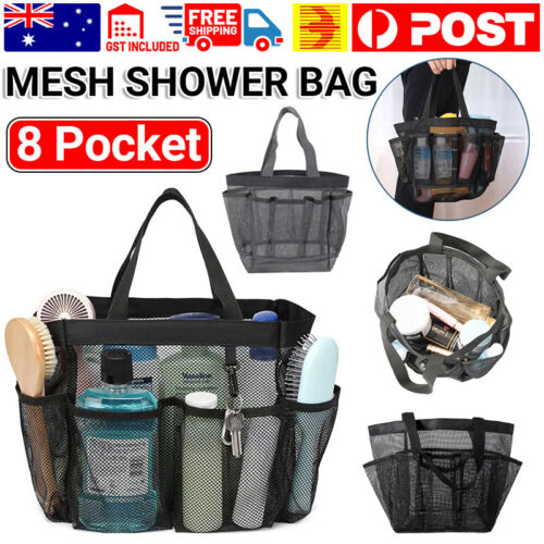 Mesh Shower Bag Caddy 8 Pocket Bathroom Tote Toiletry Bath Organizer Portable AU