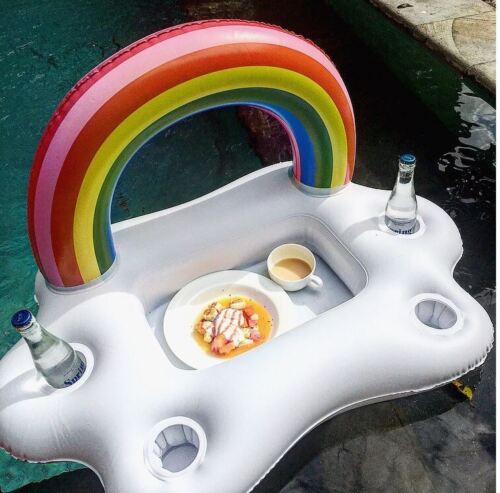 Inflatable Rainbow Cloud Beverage Bar Floating Drink Cup Can Beer Holder Swimming Pool Bath Beach Party - Lets Party