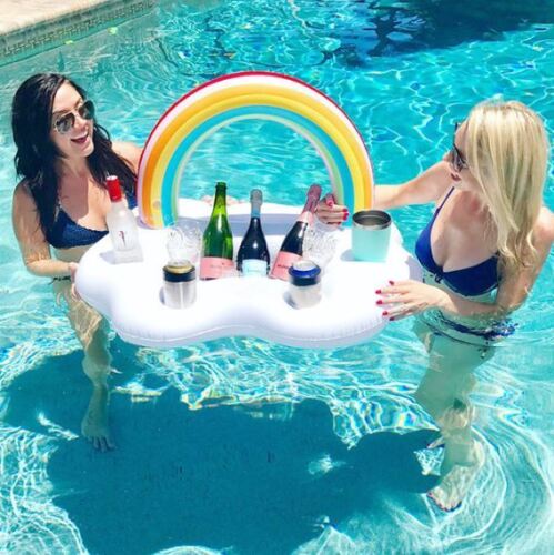 Inflatable Rainbow Cloud Beverage Bar Floating Drink Cup Can Beer Holder Swimming Pool Bath Beach Party - Lets Party