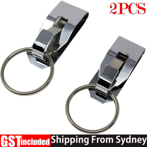 2PCS Quick Release Steel Keychain Metal Belt Clip Ring Classic Holder Key Silver