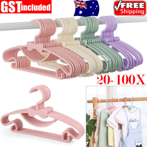 20-100X Kids Plastic Hangers Baby Clothes Hanger Coloured Children Coat Hangers