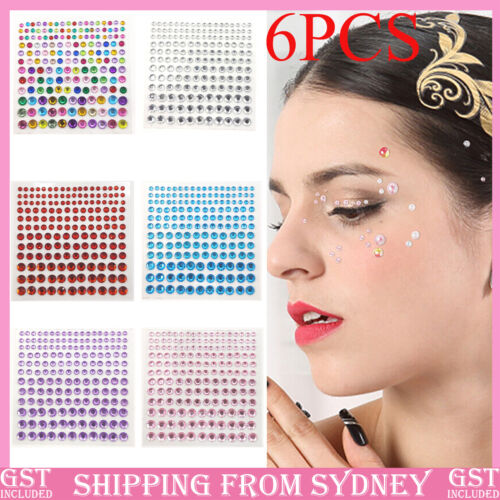 6PCS Face Gems Tattoo Eye Jewels Body Crystal Make Up Sticker Diamond Pearls