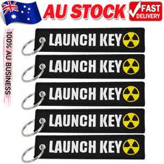 LAUNCH KEY Keychain Embroidered Key Ring Chain Car Bike Keyring Jet Tag Funny AU