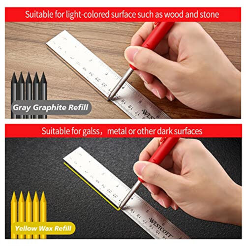 Solid Carpenter Pencil Set with Refill Leads Woodworking Deep Hole Pencils New