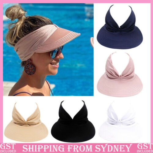 Women's Visor Hat Swimming Cap Beach Pony Tail Sun Wide Brim Summer Ladies Sport