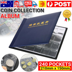 240 Coin Holder Collection Storage Album Book Collecting Money Penny Pocket Blue