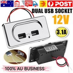 12V USB Socket – Dual 3.1A Flush Mount Charger Outlet for Car, Boat & Caravan
