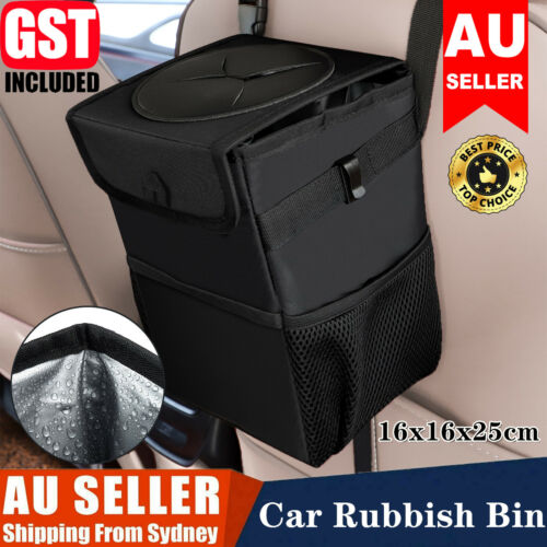 Waterproof Car Trash Can with Lid Bin Waste Basket Storage Garbage Bag Organizer