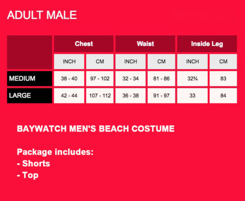 Licensed Mens Baywatch Costume Lifeguard Patrol Beach Fancy Dress Party - Lets Party