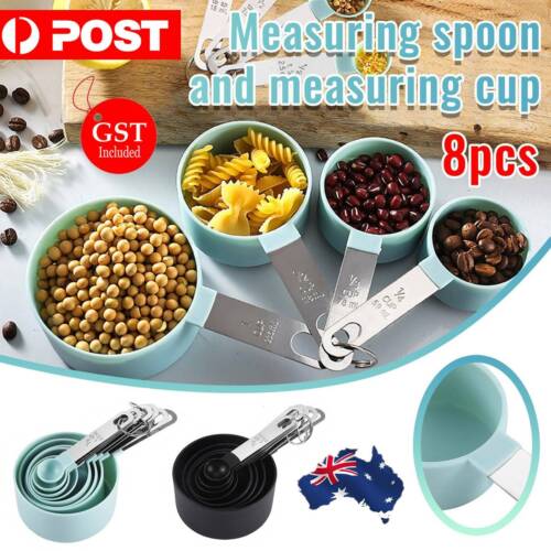 8PCS Stainless Steel Measuring Cup Spoons Kitchen Baking Cooking Tools Set New