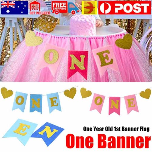 Gold Glitter One Year Old 1st Birthday Banner Flag Baby 1st Birthday Decorations