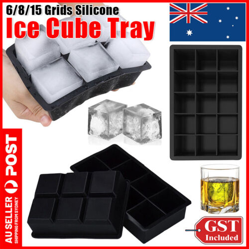 6/8/15 Grids Silicone Ice Cube Tray Large Mould Mold Giant Maker Square Black