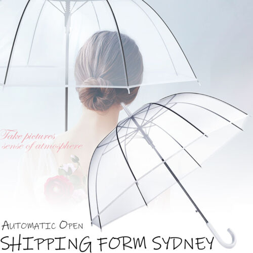 Clear Dome Umbrella Wedding Rain Transparent Parasol Handle Waterproof