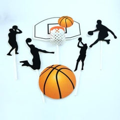 Basketball Cake Topper 6pc – Happy Birthday Slam Dunk Cupcake Toppers