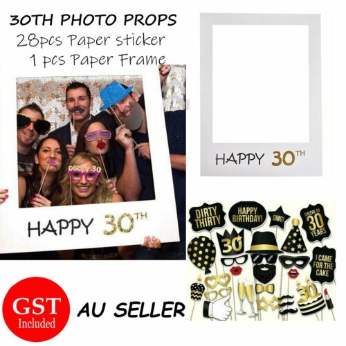 30th Birthday Photo Booth Props Set with Picture Frame Birthday Party Supplies