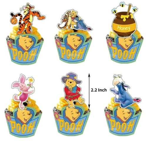 24PCS Winnie The Pooh Cupcake Toppers Party Supplies Kids Birthday Decoration