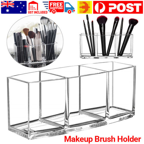 3 Slot Makeup Brush Holder Organizer Clear Cosmetic Brushes Acrylic Storage Case
