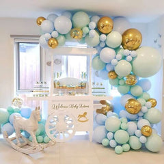 Macaron Mint Blue Golden Garland Arch Balloon Kit Baby Shower Birthday Party