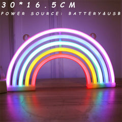 LED Rainbow Neon Sign Lights Bedside Night Light Lamp Kids Room Home Wall Decor