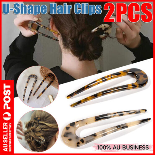 2Pcs U-Shape Hair Clips Stick Tortoise Shell Hairstyle Hair Pin Hair Accessories