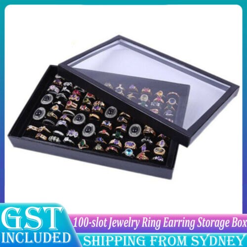 100-slot Jewelry Ring Display Organizer Case Tray Holder Earring Storage Box AU