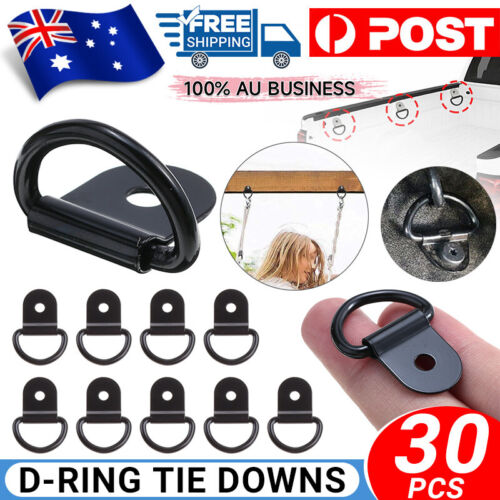 30PCS Heavy Duty D-Ring Tie Down Stainless Steel Anchor Point Black Universal AU - Lets Party