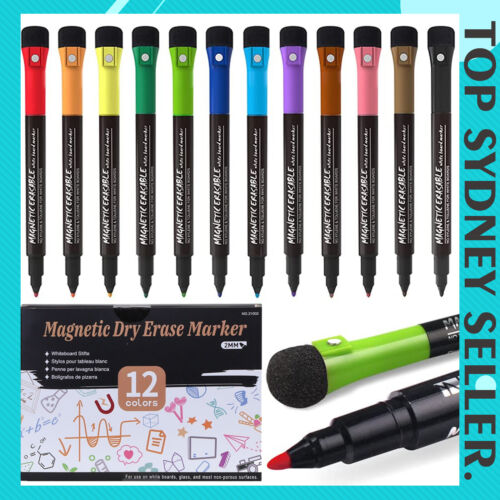 Magnetic Dry Erase Markers Pen Whiteboard Fine Tip for Fridge Boards 12 Colors