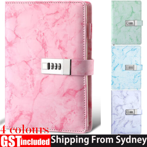 Leather A5 Marbled Journal Wired Diary Lockable NoteBook Password Lock Gift AU