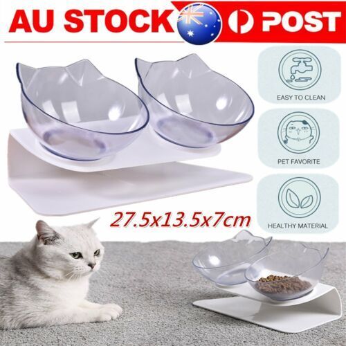 Stainless Steel Double Pet Bowl Twin Dog Food Feeder Station Dish Water Cat AU