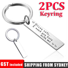 2Pcs Drive Safe I Need You Here With Me Couple Alloy Keyring Keychain Car Gift