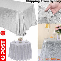 1.8x1.2m Silver Sequin Table Cloth Backdrop Tablecover Wedding Event Home Party