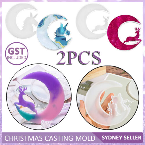 2PCS Christmas Deer Moon Cat Silicone Resin Casting Mold Jewelry Epoxy Moulds AU