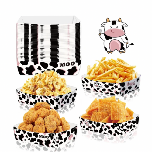 24pcs Cow Print Party Paper Tray Plate Snack Box Party Supplies Kids Birthday