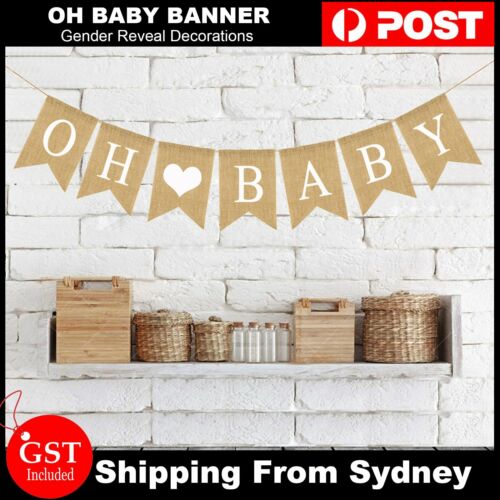 Oh Baby Banner Bunting Flag Burlap Hessian heart Party Baby Shower Decoration AU