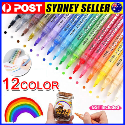 12 Colours Acrylic Paint Pens For Rock Painting Stone Ceramic Glass Rock Markers - Lets Party