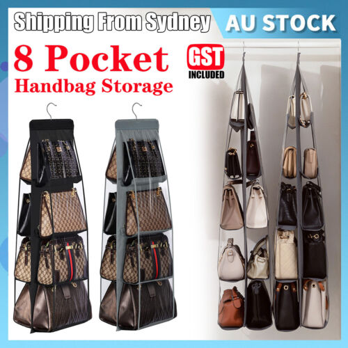 8 Pocket Double-sided Bag Handbag Storage Holder Hanging Organizer Shelf AU NEW