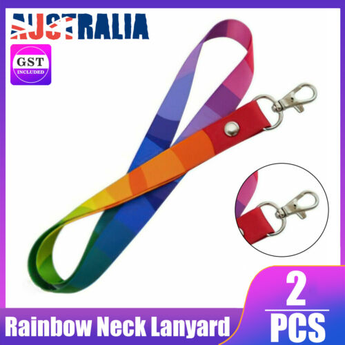 2PCS Rainbow Colorful Neck Lanyard Strap String Phone ID Badge Keys Holder AU - Lets Party