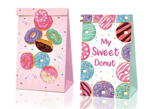 12PCS Donut Paper Lolly Loot Bag & 18pcs Stickers Party Supplies Decoration